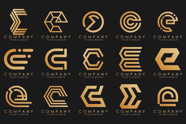 Logos De Collection Luxe Doré Avec Lettres E Logos Abstraits Géométriques