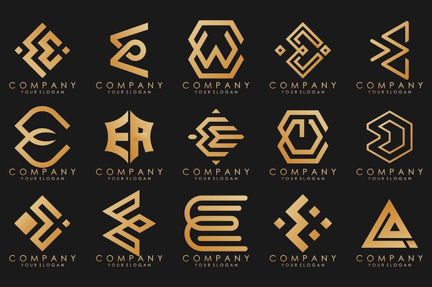 Logos De Collection Luxe Doré Avec Lettres E Logos Abstraits Géométriques