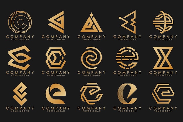 Logos De Collection Luxe Doré Avec Lettres E Logos Abstraits Géométriques