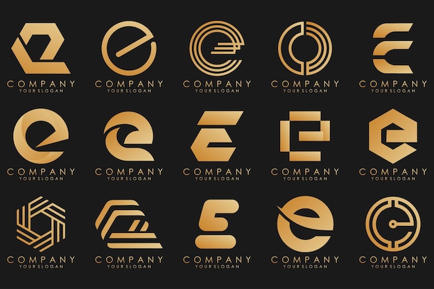 Logos De Collection Luxe Doré Avec Lettres E Logos Abstraits Géométriques