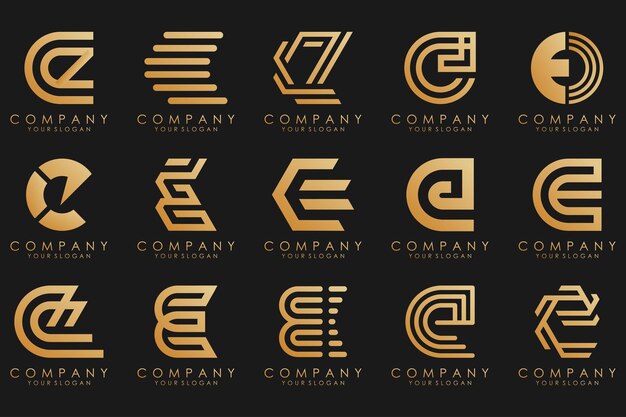Logos de collection luxe doré avec lettres E Logos abstraits géométriques