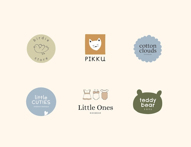 Vecteur des logos dessinés à la main pour les marques de bébés et de nouveau-nés