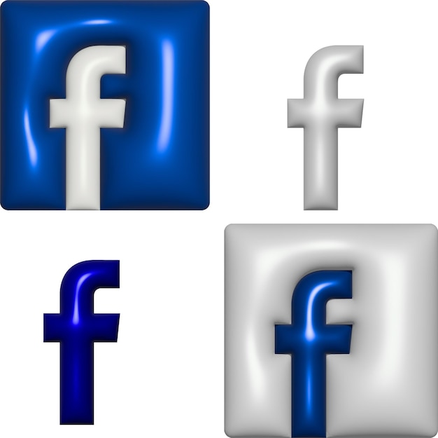 Vecteur logos facebook vectoriels gonflés en 3d avec effet métallique