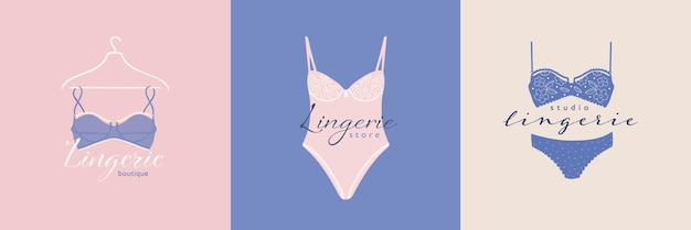 Vecteur logos féminins pour la lingerie ou les vêtements. soutien-gorge en dentelle lady, bikini, body. conception simple et plate de vecteur.