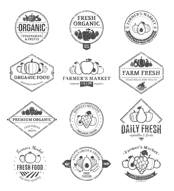 Logos De Fruits Et Légumes étiquettes Et éléments De Conception