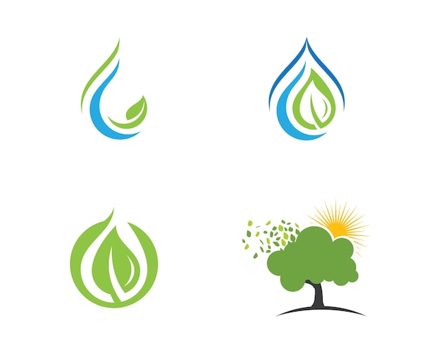 Logos d'icône de vecteur d'élément de nature d'écologie de feuille d'arbre vert