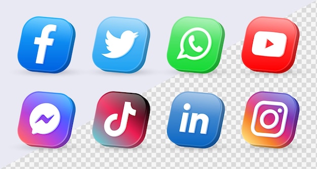 logos d'icônes de médias sociaux 3d dans un cadre carré moderne méta facebook instagram icône de réseau youtube