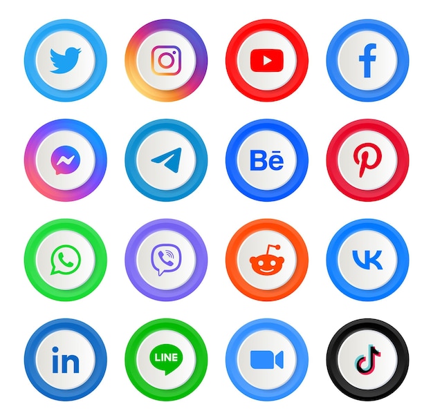 Vecteur logos d'icônes de médias sociaux populaires en cercle rond avec des boutons modernes logo d'icône facebook instagram