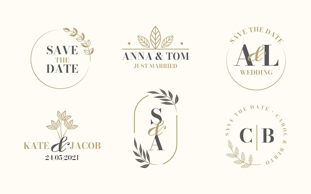 Logos de mariage plats linéaires