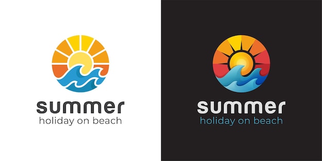 Logos Modernes De Surf De Plage Ou De Vague Avec Coucher De Soleil