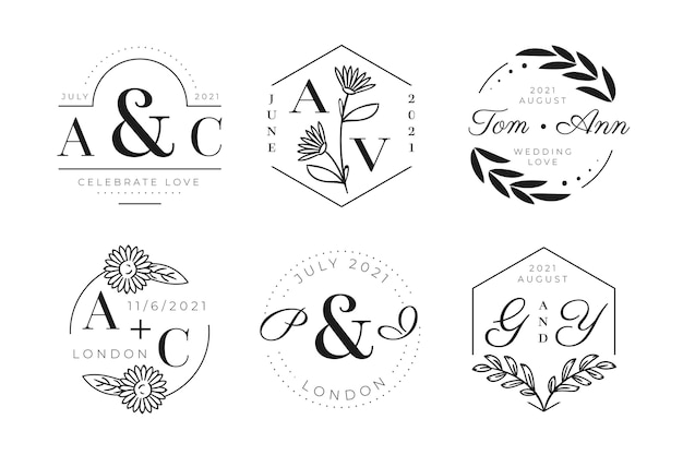 Vecteur logos de monogramme de mariage dessinés à la main