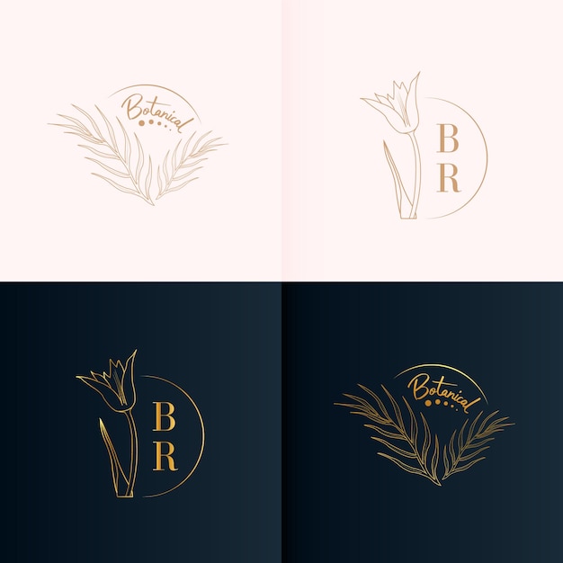 Logos monogrammes mignons dans un style floral