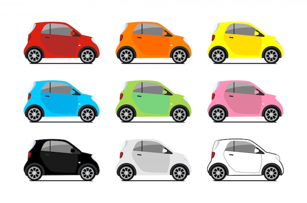 Logos De Partage De Voiture, Jeu De Micro-voiture De Ville De Vecteur. Icônes De Véhicule Eco Isolé Blanc