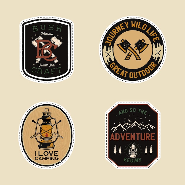 Logos De Patchs De Camp Vintage, Ensemble De Badges De Montagne