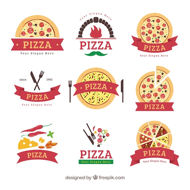 Vecteur logos de pizza avec des rubans