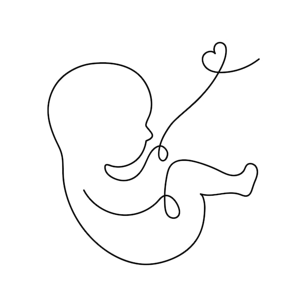 Vecteur logotype de dessin au trait. bébé dans l'utérus avec cordon ombilical. logo élégant pour une clinique prénatale ou reproductive, brochure sur la grossesse, agence de maternité de substitution. cadre rond, icône élégante.