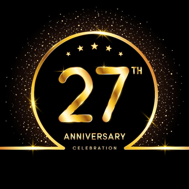 Logotype du 27e anniversaire Création de logo d'anniversaire d'or avec modèle de vecteur de logo numéro d'or