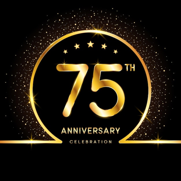 Logotype du 75e anniversaire Création de logo d'anniversaire d'or avec modèle de vecteur de logo numéro d'or
