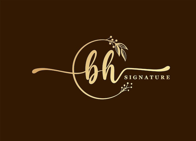 Logotype Signature En Or Initiale Bh Conception Du Logo Feuille Et Fleur Isolées