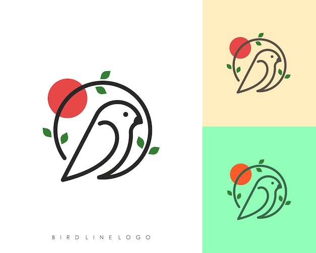 Logotype De Style De Ligne Avec Oiseau Sur Une Branche D'arbre