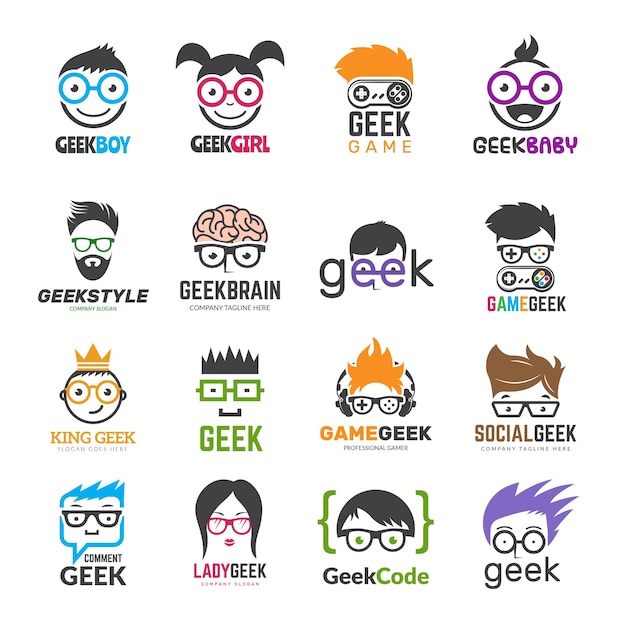 Logotypes geek Identité pour enfants intelligents programmeurs informatiques conception vectorielle éducative Illustration de l'icône d'apprentissage du programmeur geek