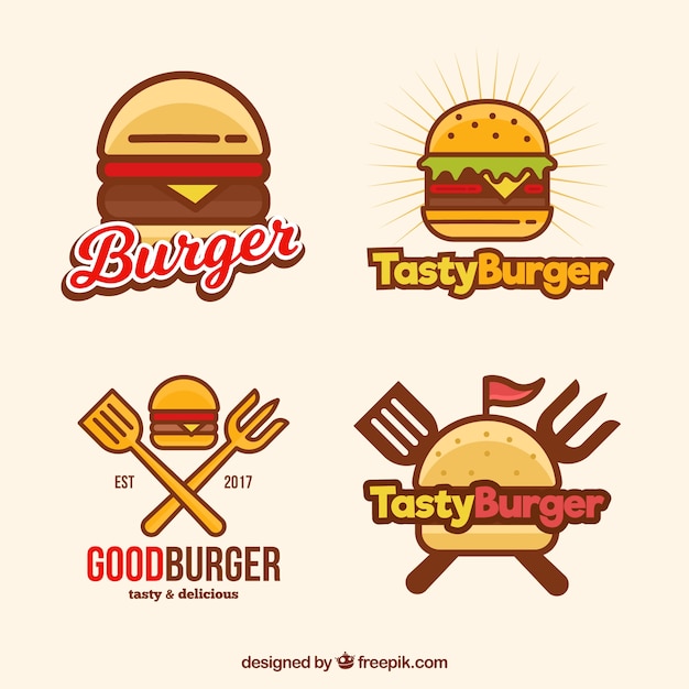 Logotypes De Hamburger En Style Linéaire