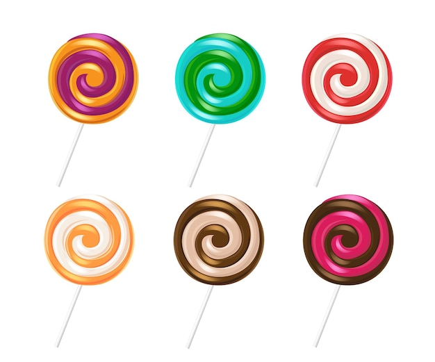 Lollipop Candy Vector Set Design Lollipops Stick Collection De Desserts Pour Enfants Isolée En Blanc