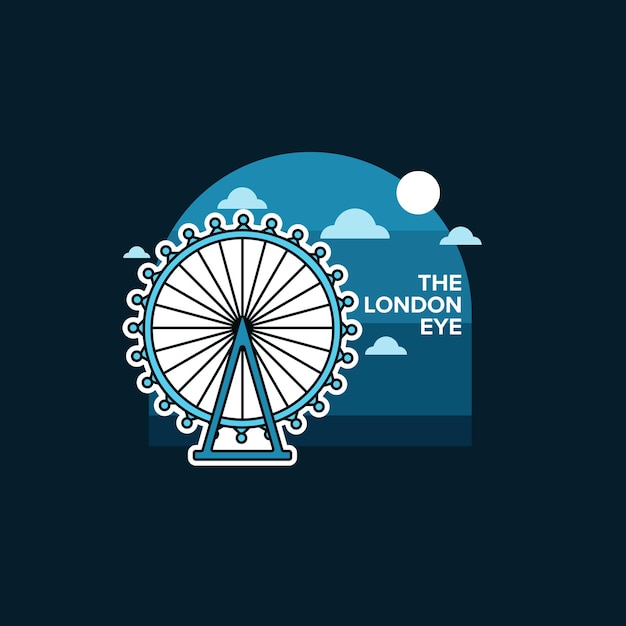 le london eye plat iconique illustration nuit bleu foncé