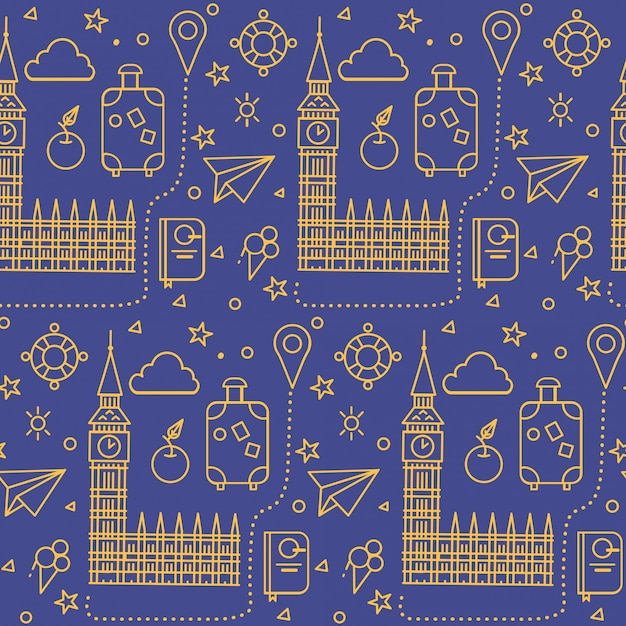 London Seamless Pattern Avec Big Ben, Bâtiment Du Parlement Et éléments De Voyage