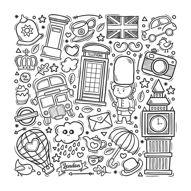 Vecteur londres angleterre couleur doodle dessiné à la main
