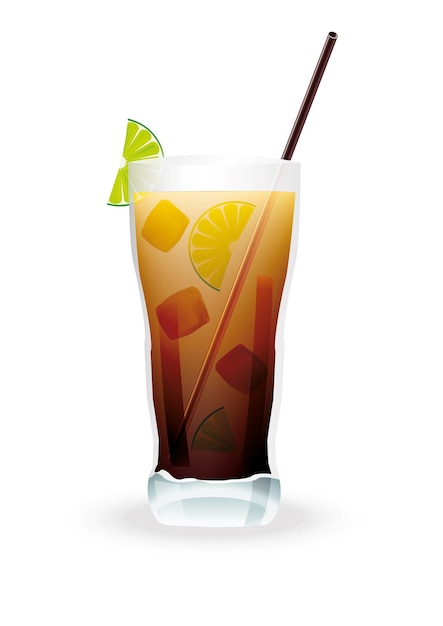 Long Island Iced Tea cocktail au citron vert et paille à boire Illustration vectorielle sur fond blanc