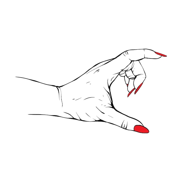 Vecteur longs ongles rouges dessinés à la main geste croquis illustration vectorielle dessin au trait