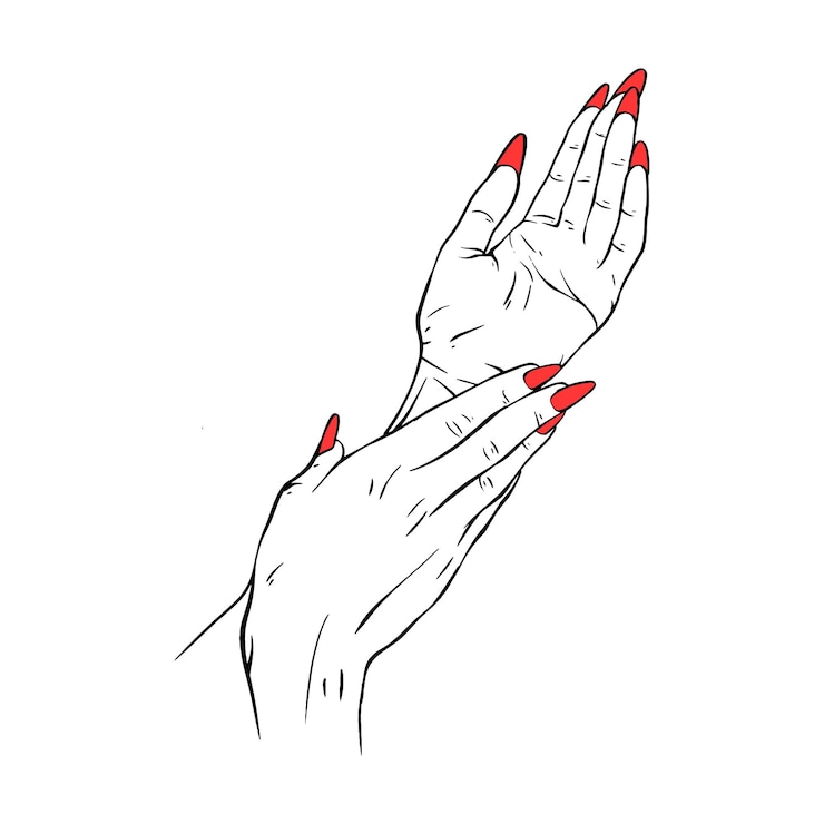 Vecteur longs ongles rouges deux gestes dessinés à la main croquis illustration vectorielle dessin au trait