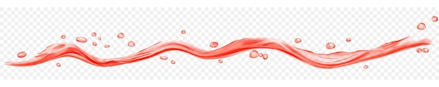 Longue vague d'eau translucide avec des gouttes de couleurs rouges isolées sur un fond transparent Transparence uniquement dans le fichier vectoriel