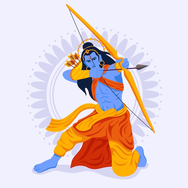 Lord Rama Assis En Position D'attaque Et Utilisant L'arc