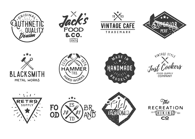 Lot De 12 Badges Vintage Rétro, étiquettes, Logotypes, éléments De Conception.