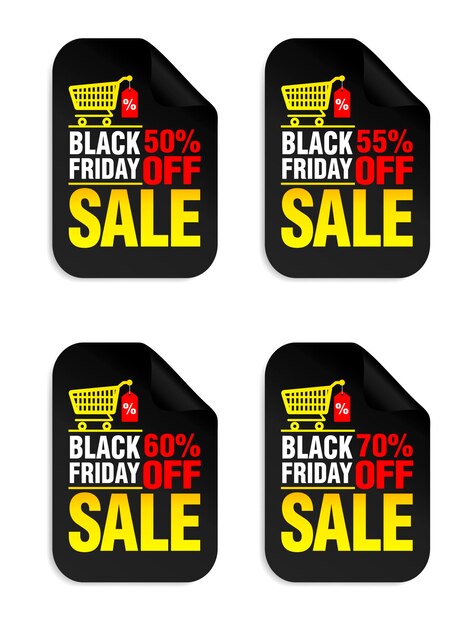 Lot D'autocollants Black Friday Sale Vente Black Friday 50 55 60 70 De Réduction Avec Panier