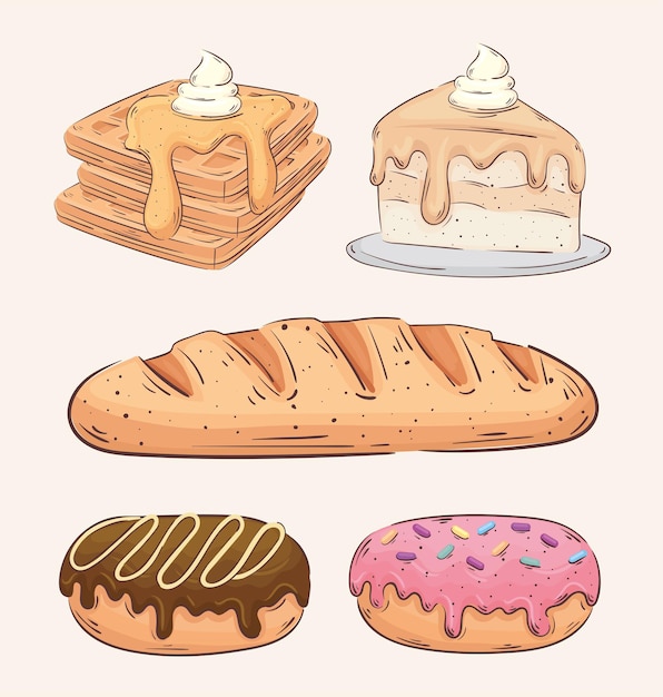 Lot De Cinq Boulangerie Set Icons Vector Illustration Design