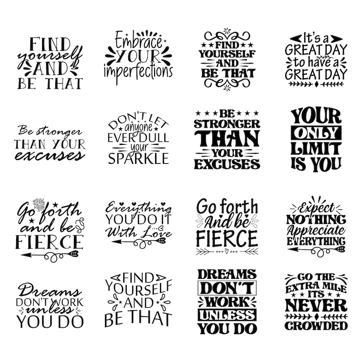 Vecteur lot de citations inspirantes, lot de t-shirts inspirants