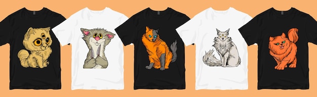 Lot De Dessins Animés De Chats Effrayants, Lot De Designs De T-shirts à La Mode