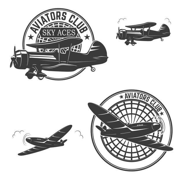 Lot D'étiquettes De Club D'aviateurs. Avions Rétro. éléments De Conception Pour Logo, étiquette, Emblème, Signe, Marque.