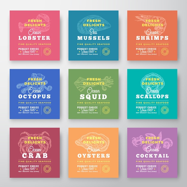 Lot d'étiquettes de qualité supérieure Délices de fruits de mer frais
