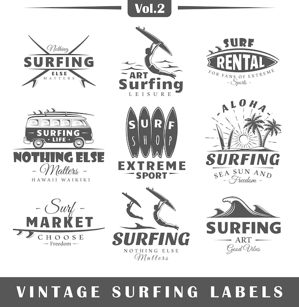 Vecteur lot d'étiquettes de surf vintage