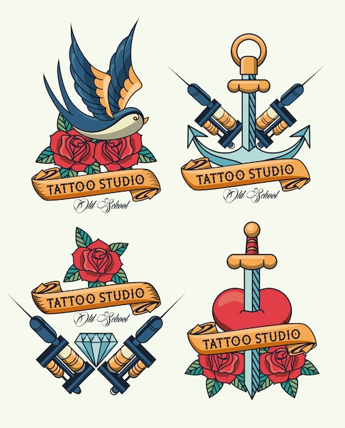 Vecteur lot de logo de studio de tatouages