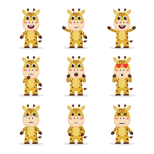 Vecteur lot de personnages mignons de girafe
