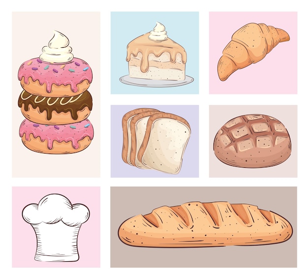 Lot De Sept Boulangerie Set Icons Vector Illustration Design