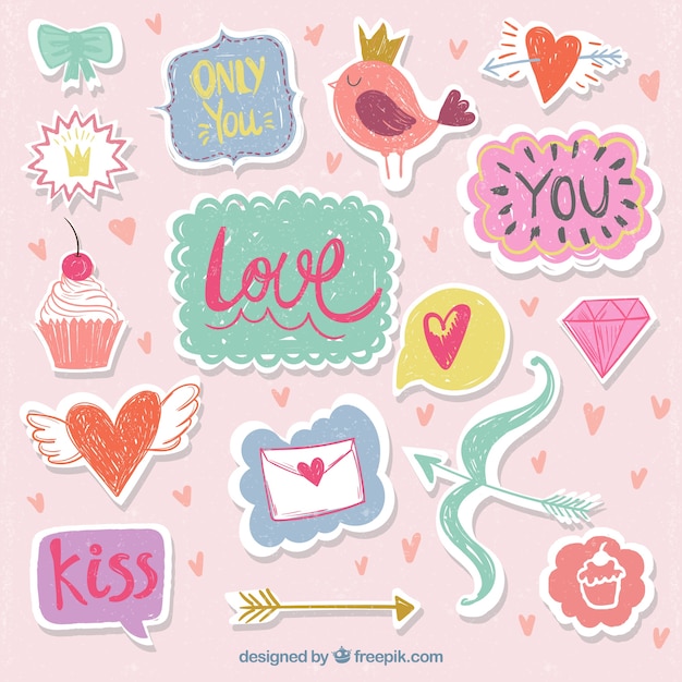 Lot De Stickers Valentine Dans Le Style Vintage