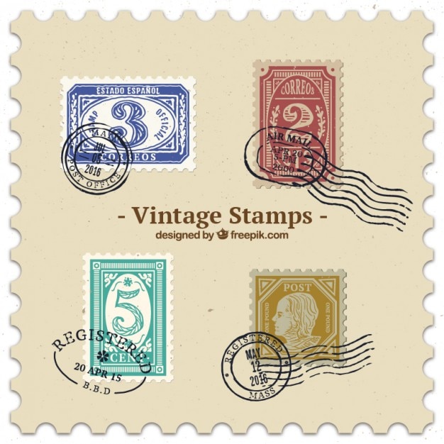 Vecteur lot de timbres d'époque colorés mignons