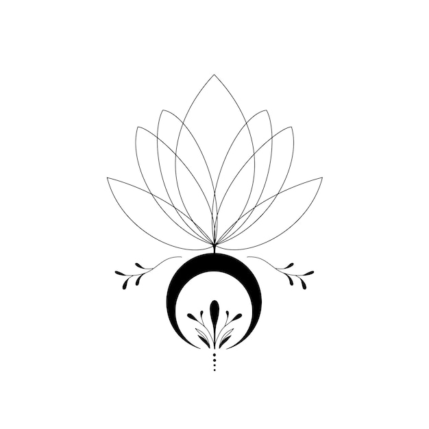 Lotus Avec Dessin Au Trait Lune