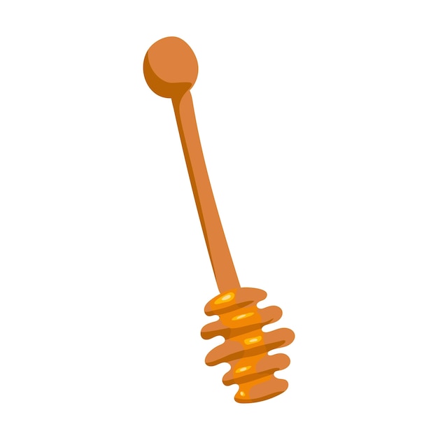 Vecteur louche en bois isolé sur fond blanc bâton de miel ou cuillère avec partie ronde en style cartoon